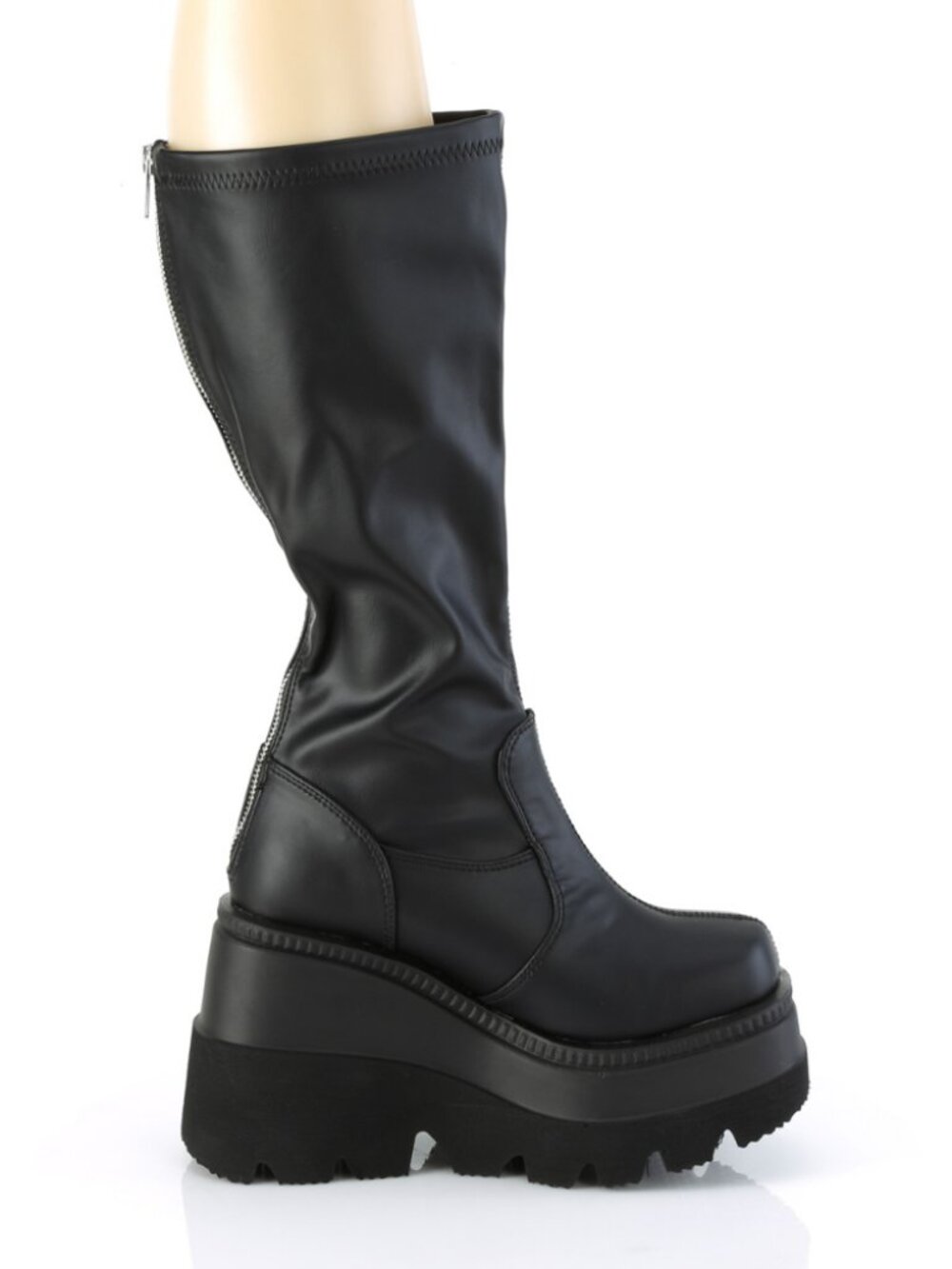Stretch Wide Calf Knee High Boots with Back Metal Zip Closure